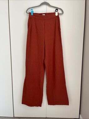 High Rise Wide-Leg Comfort Pants in Rust Red